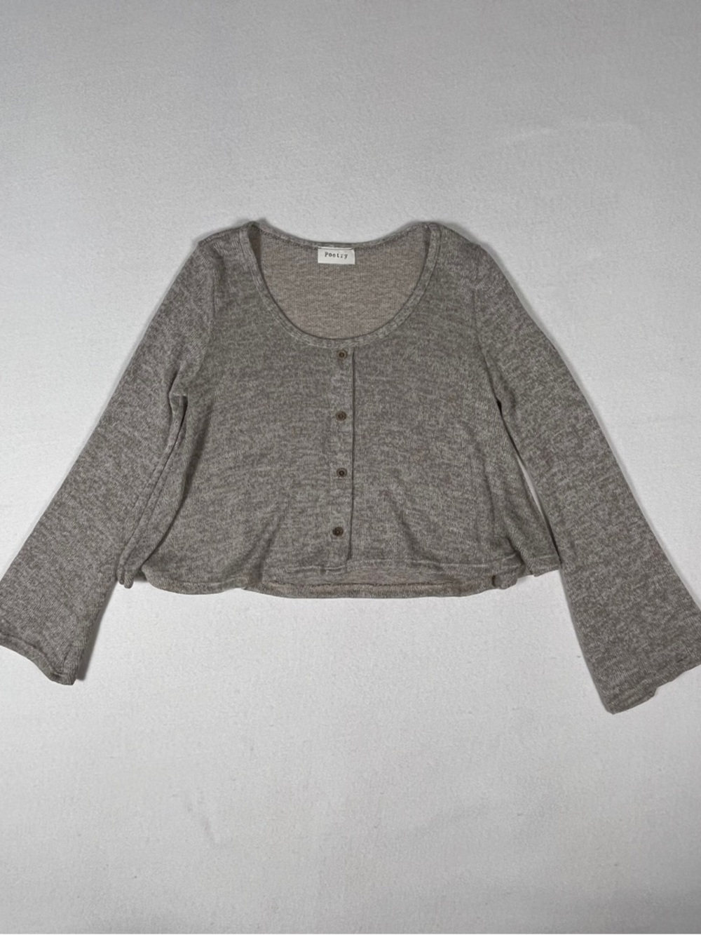Poetry Women's Taupe Knit Cardigan Blouse Long Sleeve Cropped Small